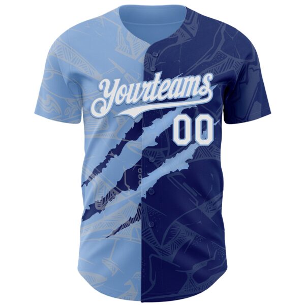 Custom Graffiti Pattern White Royal-Light Blue 3D Scratch Authentic Baseball Jersey