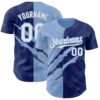 Custom Graffiti Pattern White Royal-Light Blue 3D Scratch Authentic Baseball Jersey