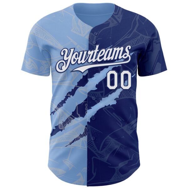 Custom Graffiti Pattern White Royal-Light Blue 3D Scratch Authentic Baseball Jersey
