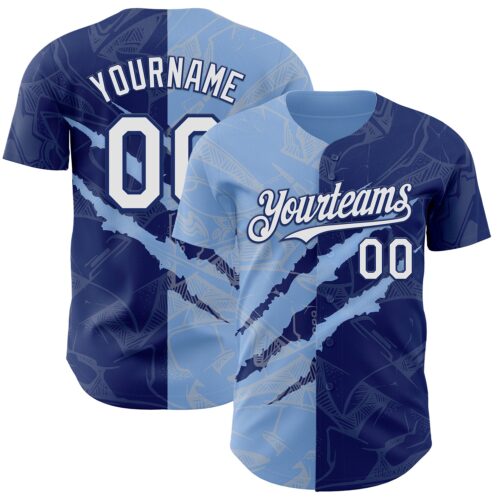 Custom Graffiti Pattern White Royal-Light Blue 3D Scratch Authentic Baseball Jersey