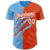 Custom Graffiti Pattern White Orange-Sky Blue 3D Scratch Authentic Baseball Jersey