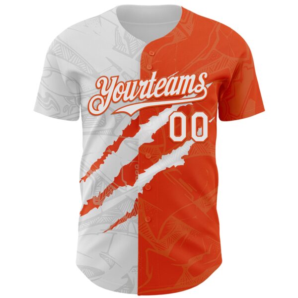 Custom Graffiti Pattern White-Orange 3D Scratch Authentic Baseball Jersey
