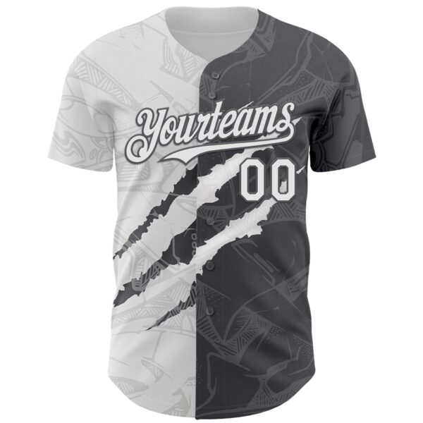 Custom Graffiti Pattern White-Steel Gray 3D Scratch Authentic Baseball Jersey