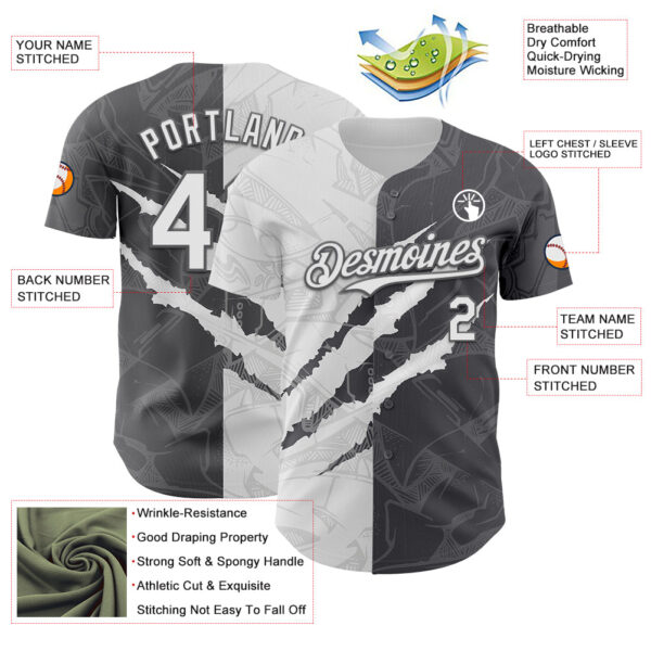 Custom Graffiti Pattern White-Steel Gray 3D Scratch Authentic Baseball Jersey