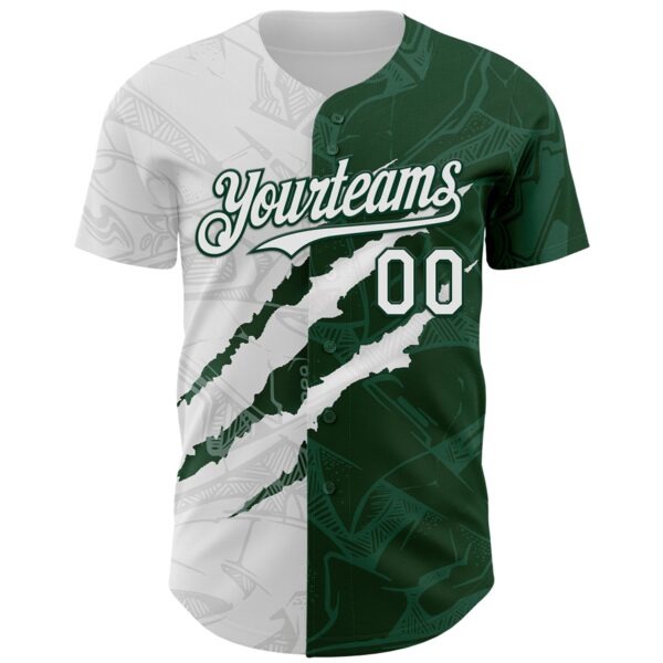 Custom Graffiti Pattern White-Green 3D Scratch Authentic Baseball Jersey