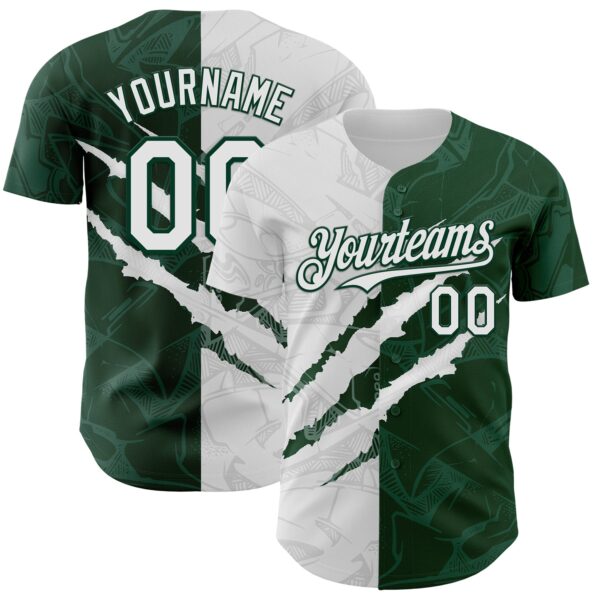 Custom Graffiti Pattern White-Green 3D Scratch Authentic Baseball Jersey