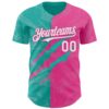 Custom Graffiti Pattern White Pink-Aqua 3D Scratch Authentic Baseball Jersey