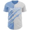 Custom Graffiti Pattern White-Light Blue 3D Scratch Authentic Baseball Jersey