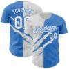 Custom Graffiti Pattern White-Electric Blue 3D Scratch Authentic Baseball Jersey