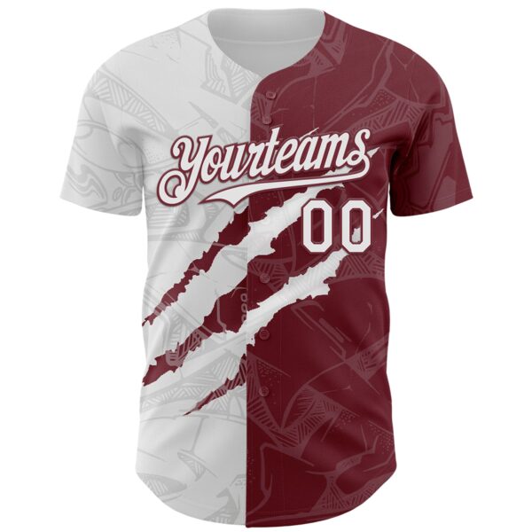 Custom Graffiti Pattern White-Burgundy 3D Scratch Authentic Baseball Jersey