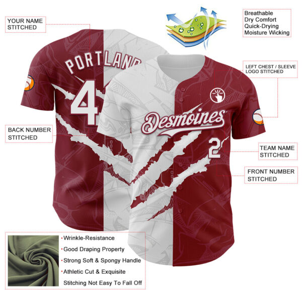 Custom Graffiti Pattern White-Crimson 3D Scratch Authentic Baseball Jersey
