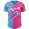 Custom Graffiti Pattern White Pink-Sky Blue 3D Scratch Authentic Baseball Jersey