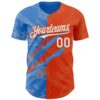 Custom Graffiti Pattern White Orange-Electric Blue 3D Scratch Authentic Baseball Jersey