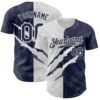 Custom Graffiti Pattern Navy-White 3D Scratch Authentic Baseball Jersey