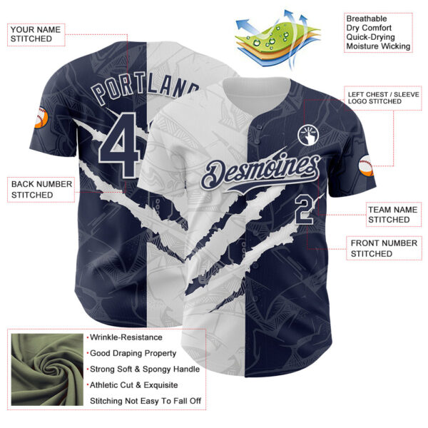 Custom Graffiti Pattern Navy-White 3D Scratch Authentic Baseball Jersey