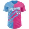 Custom Graffiti Pattern White Pink-Sky Blue 3D Scratch Authentic Baseball Jersey