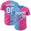 Custom Graffiti Pattern White Pink-Sky Blue 3D Scratch Authentic Baseball Jersey