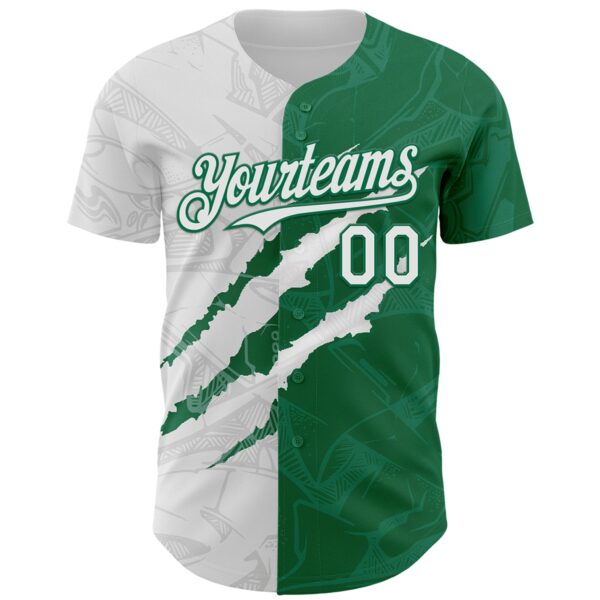 Custom Graffiti Pattern White-Kelly Green 3D Scratch Authentic Baseball Jersey