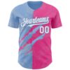 Custom Graffiti Pattern White Pink-Light Blue 3D Scratch Authentic Baseball Jersey