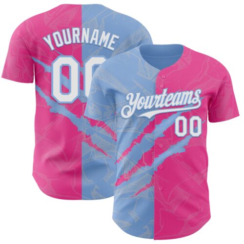GraffitiP0462 Custom Graffiti Pattern White Pink-Light Blue 3D Scratch Authentic Baseball Jersey