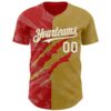 Custom Graffiti Pattern White Old Gold-Red 3D Scratch Authentic Baseball Jersey