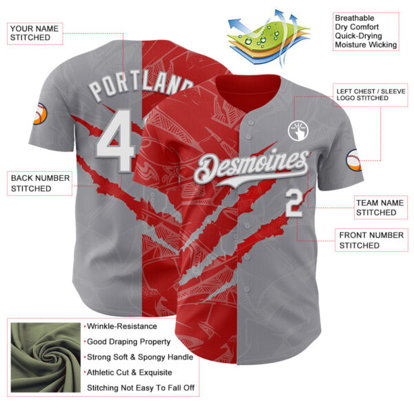 Custom Graffiti Pattern White Gray-Red 3D Scratch Authentic Baseball Jersey