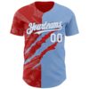 Custom Graffiti Pattern White Light Blue-Red 3D Scratch Authentic Baseball Jersey