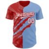 Custom Graffiti Pattern White Light Blue-Red 3D Scratch Authentic Baseball Jersey