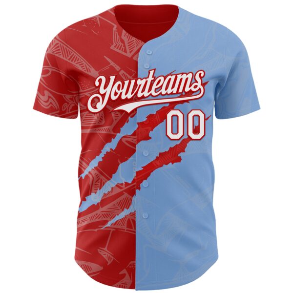 Custom Graffiti Pattern White Light Blue-Red 3D Scratch Authentic Baseball Jersey