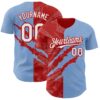 Custom Graffiti Pattern White Light Blue-Red 3D Scratch Authentic Baseball Jersey