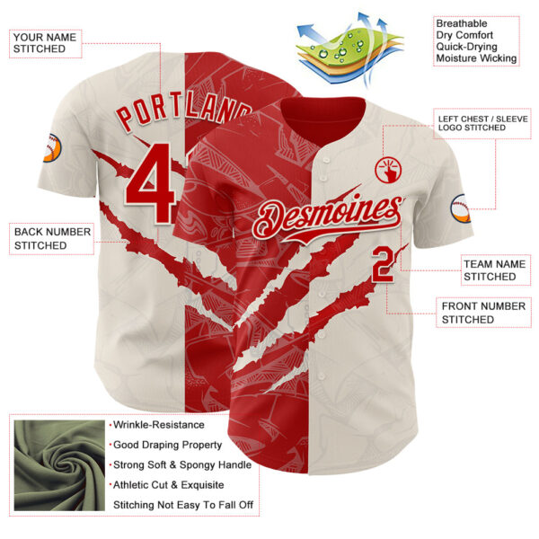 Custom Graffiti Pattern Red-Cream 3D Scratch Authentic Baseball Jersey