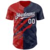 Custom Graffiti Pattern White Navy-Red 3D Scratch Authentic Baseball Jersey