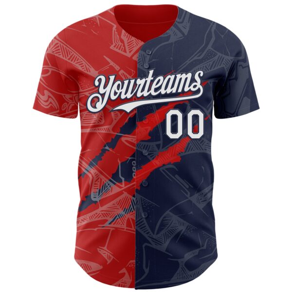 Custom Graffiti Pattern White Navy-Red 3D Scratch Authentic Baseball Jersey