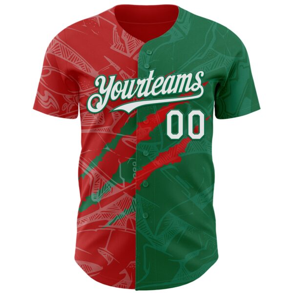 Custom Graffiti Pattern White Kelly Green-Red 3D Scratch Authentic Baseball Jersey