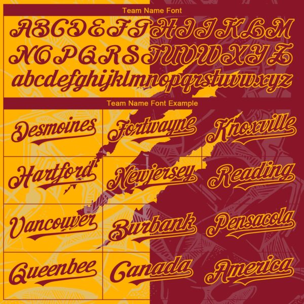 Custom Graffiti Pattern Crimson-Gold 3D Scratch Authentic Baseball Jersey