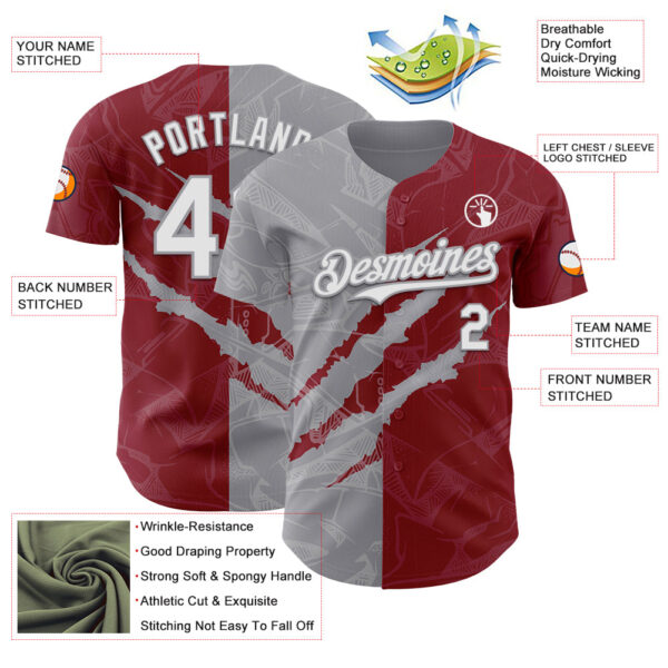 Custom Graffiti Pattern White Crimson-Gray 3D Scratch Authentic Baseball Jersey