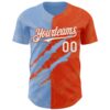 Custom Graffiti Pattern White Orange-Light Blue 3D Scratch Authentic Baseball Jersey