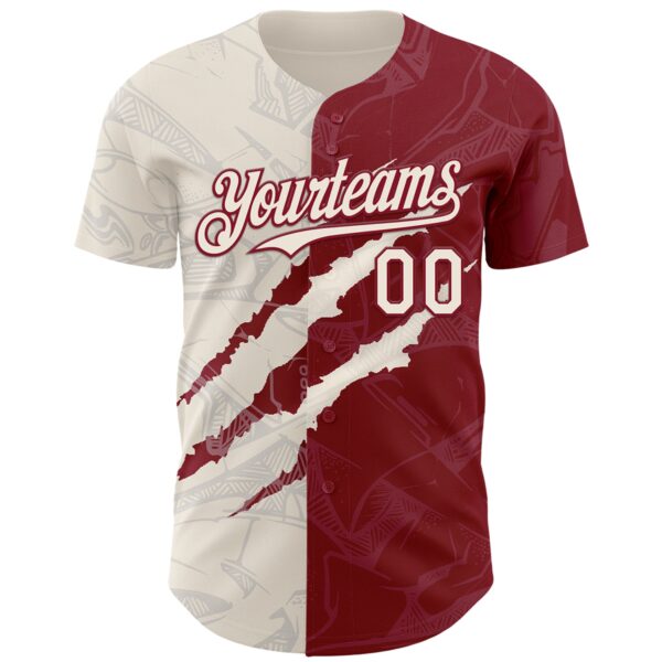Custom Graffiti Pattern Cream-Crimson 3D Scratch Authentic Baseball Jersey