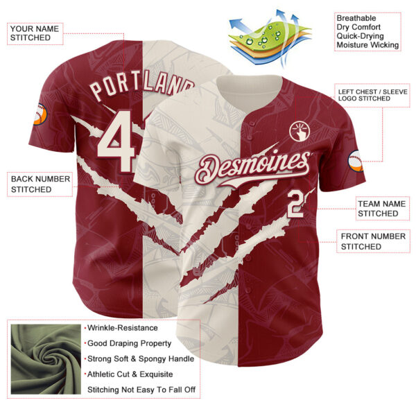 Custom Graffiti Pattern Cream-Crimson 3D Scratch Authentic Baseball Jersey