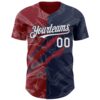 Custom Graffiti Pattern White Navy-Crimson 3D Scratch Authentic Baseball Jersey