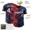 Custom Graffiti Pattern White Navy-Crimson 3D Scratch Authentic Baseball Jersey