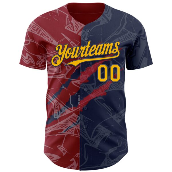 Custom Graffiti Pattern Gold Navy-Crimson 3D Scratch Authentic Baseball Jersey