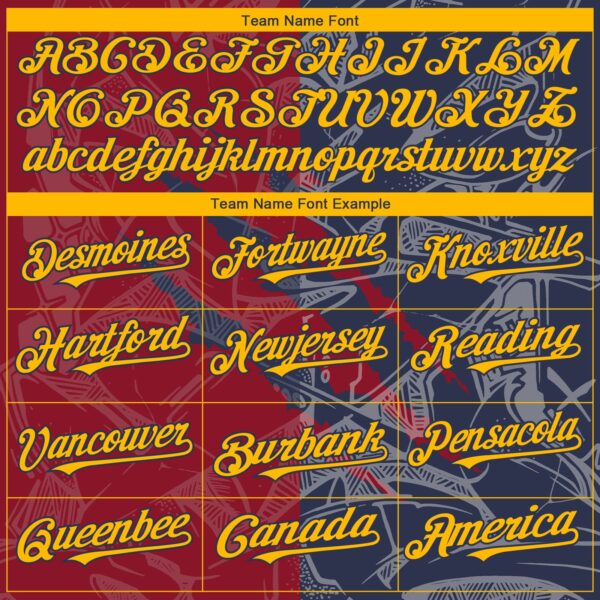 Custom Graffiti Pattern Gold Navy-Crimson 3D Scratch Authentic Baseball Jersey