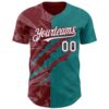 Custom Graffiti Pattern White Teal-Crimson 3D Scratch Authentic Baseball Jersey