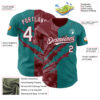 Custom Graffiti Pattern White Teal-Crimson 3D Scratch Authentic Baseball Jersey