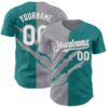Custom Graffiti Pattern White Teal-Gray 3D Scratch Authentic Baseball Jersey