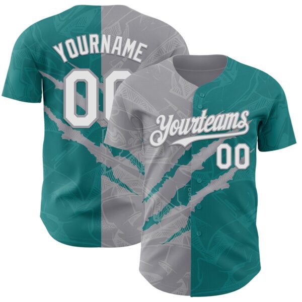 Custom Graffiti Pattern White Teal-Gray 3D Scratch Authentic Baseball Jersey