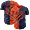 Custom Graffiti Pattern Navy-Orange 3D Scratch Authentic Baseball Jersey