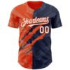 Custom Graffiti Pattern White Navy-Orange 3D Scratch Authentic Baseball Jersey