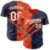 Custom Graffiti Pattern White Navy-Orange 3D Scratch Authentic Baseball Jersey